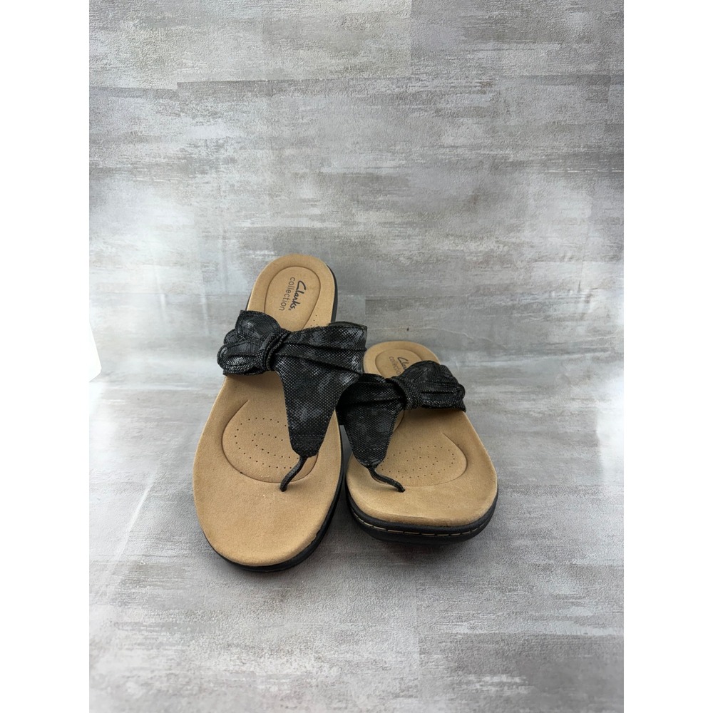 Clarks Laurieann Rae Black Metallic Shimmer Knot Thong Sandals Women Sz 10M